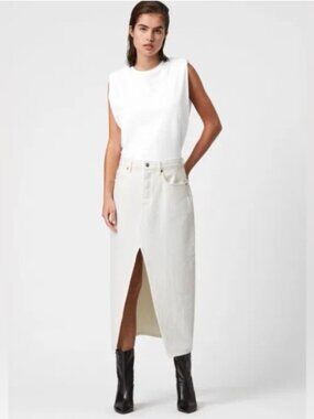 All Saints White Denim Skirt with center slit